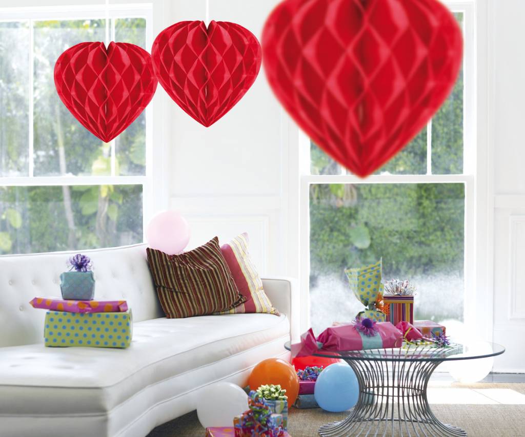 Honeycomb Hart Rood 30 cm - per stuk