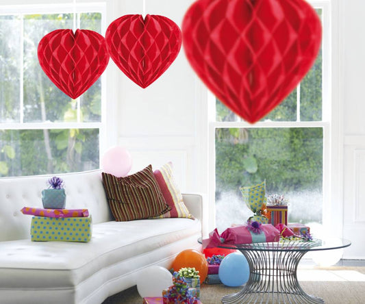 Honeycomb Hart Rood 30 cm - per stuk