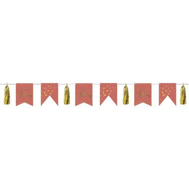 Vlaggenlijn met Tassels Luxe roze/goud 4 meter